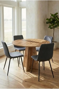 Modern Yuvarlak 100cm Yemek Masası-mutfak Masası Atlantik Çam (SANDALYELER TEMSİLİDİR)